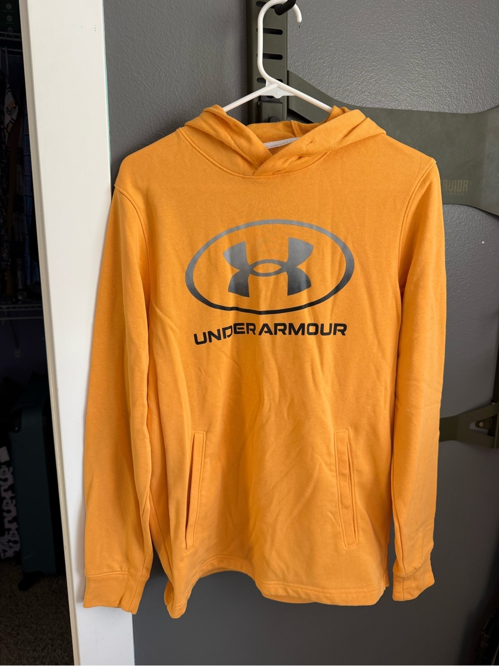 Under Armour Men's Orange Crewneck Hoodie with Gray Logo